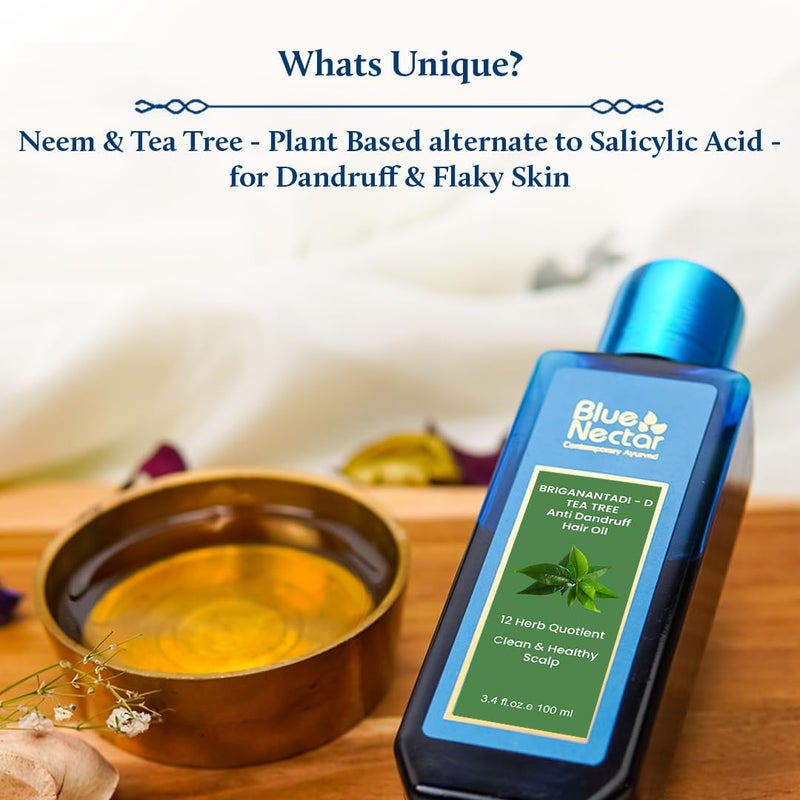 Blue Nectar زيت شعر بلو نكتار المضاد للقشرة مع النيم وشجرة الشاي | آيروفيديك غير لزج لفروة الرأس الجافة | نباتي للرجال والنساء (12 عشبة، 6.76 أونصة سائلة) - Image 2